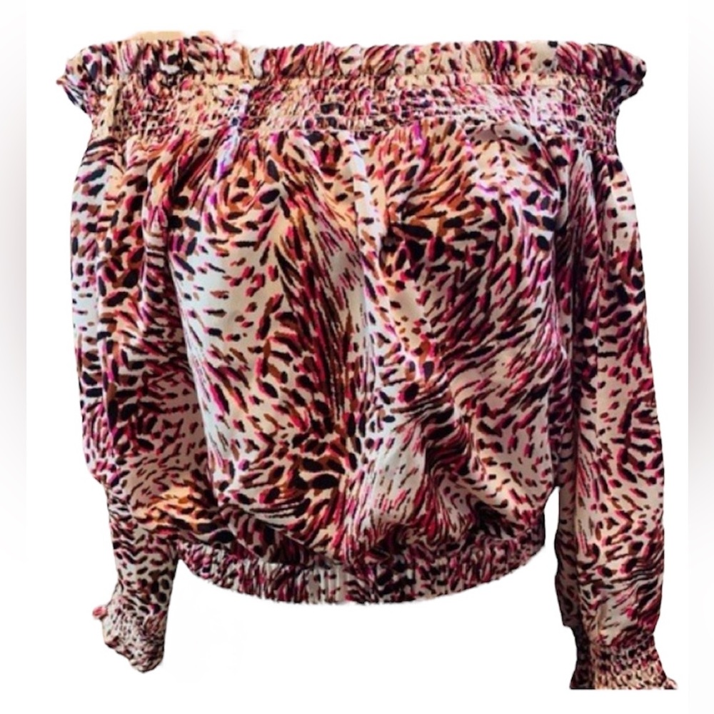 NWT Express Off the shoulder pink and black animal print top - Size XL